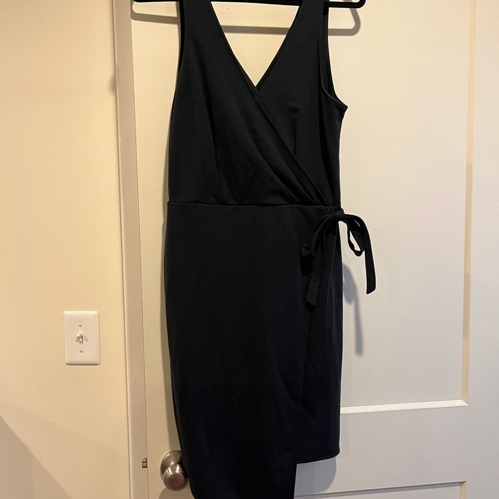 A New Day Black Asymmetrical Faux Wrap Dress